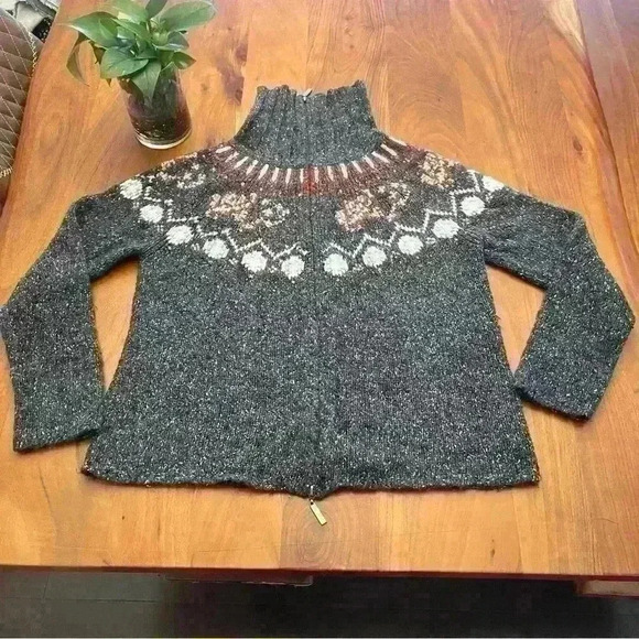 Vintage Wool Blend Boho/Bohemian Relaxed Fit Zip Up Grey Cardigan Sweater - Picture 11 of 13